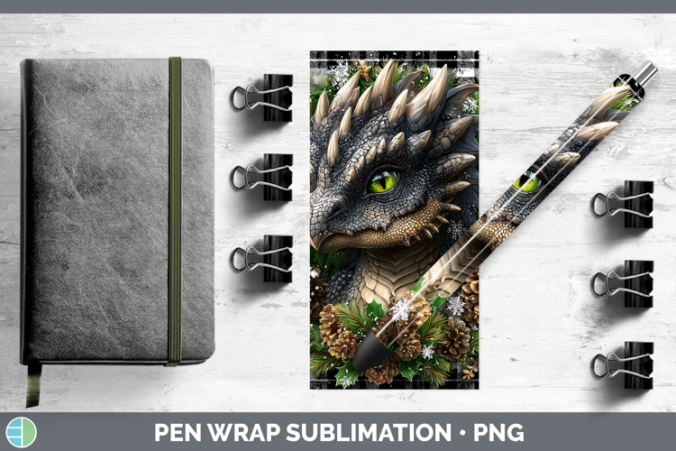 Dragon Animals Checker Christmas Pen Wrap Sublimation Design
