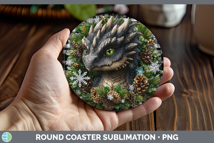 Dragon Animals Checker Christmas Round Coaster Sublimation D