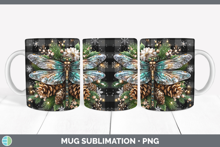 Dragonfly Animals Checker Christmas Mug Wrap Sublimation Des
