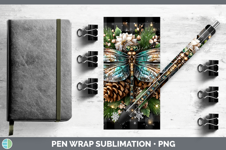 Dragonfly Animals Checker Christmas Pen Wrap Sublimation Des