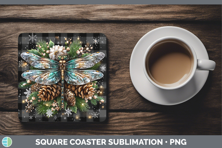 Dragonfly Animals Checker Christmas Square Coaster Sublimati