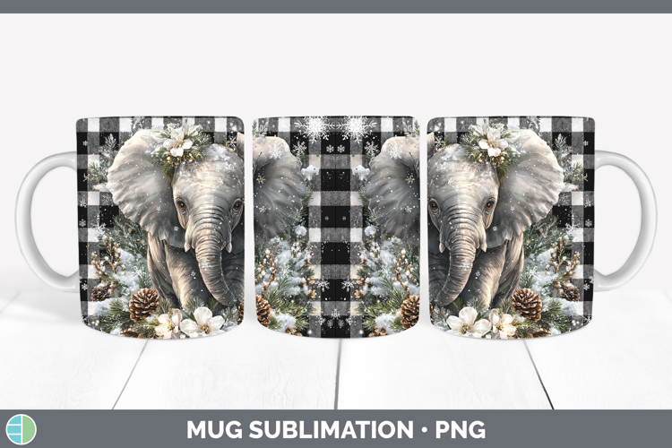 Elephant Animals Checker Christmas Mug Wrap Sublimation Desi