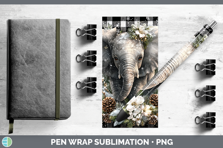 Elephant Animals Checker Christmas Pen Wrap Sublimation Desi