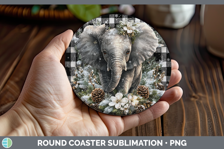 Elephant Animals Checker Christmas Round Coaster Sublimation