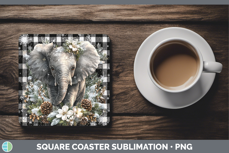 Elephant Animals Checker Christmas Square Coaster Sublimatio