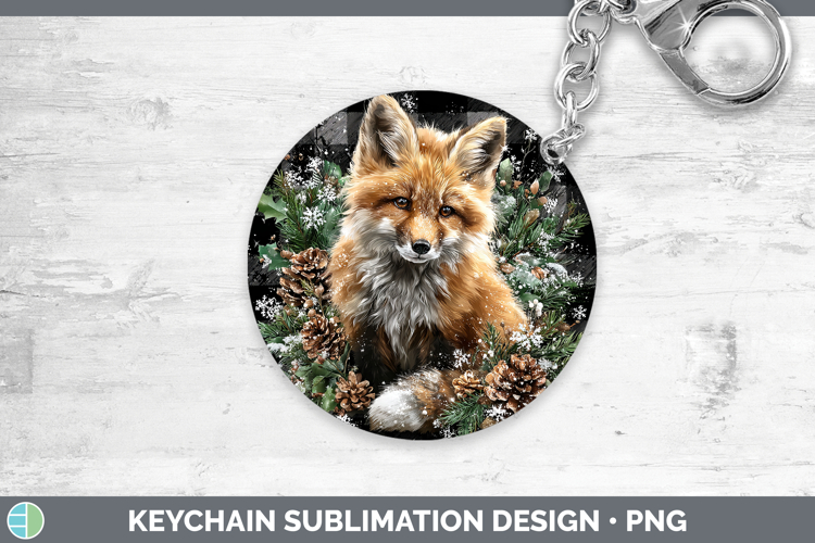 Fox Animals Checker Christmas Keychain Sublimation Design