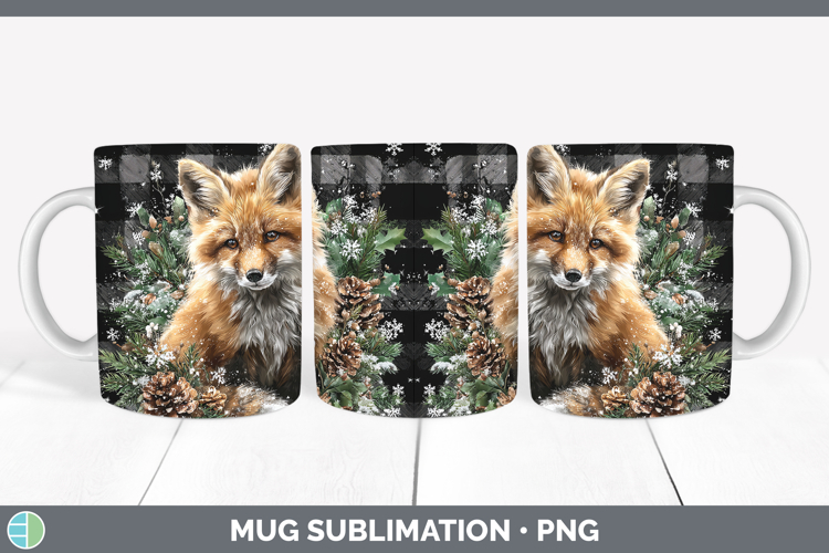 Fox Animals Checker Christmas Mug Wrap Sublimation Design