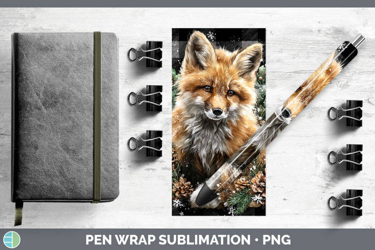 Fox Animals Checker Christmas Pen Wrap Sublimation Design