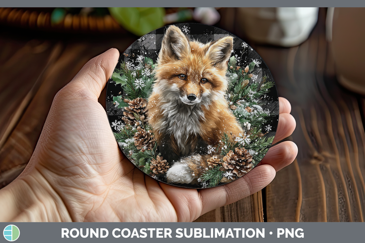 Fox Animals Checker Christmas Round Coaster Sublimation Desi