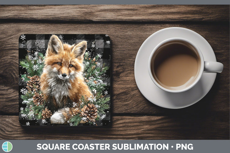 Fox Animals Checker Christmas Square Coaster Sublimation Des