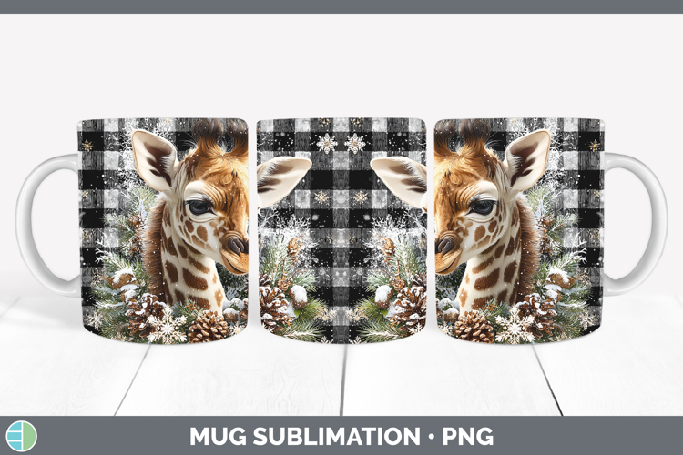 Giraffe Animals Checker Christmas Mug Wrap Sublimation Desig