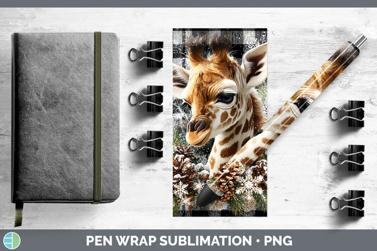 Giraffe Animals Checker Christmas Pen Wrap Sublimation Desig