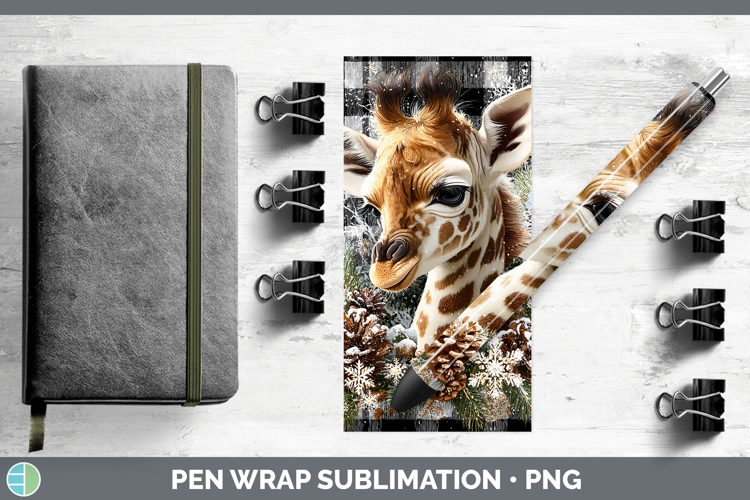 Giraffe Animals Checker Christmas Pen Wrap Sublimation Desig