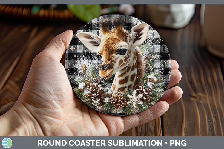 Giraffe Animals Checker Christmas Round Coaster Sublimation