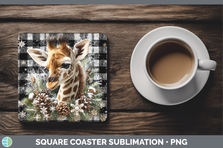 Giraffe Animals Checker Christmas Square Coaster Sublimation