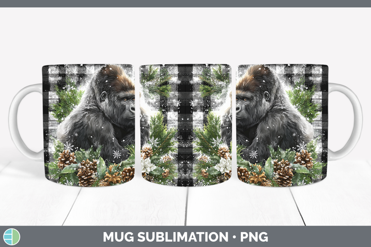 Gorilla Animals Checker Christmas Mug Wrap Sublimation Desig