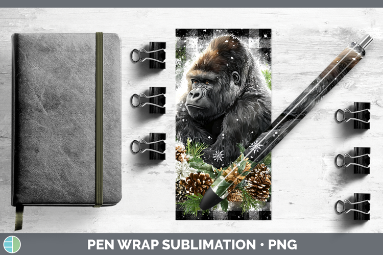 Gorilla Animals Checker Christmas Pen Wrap Sublimation Desig