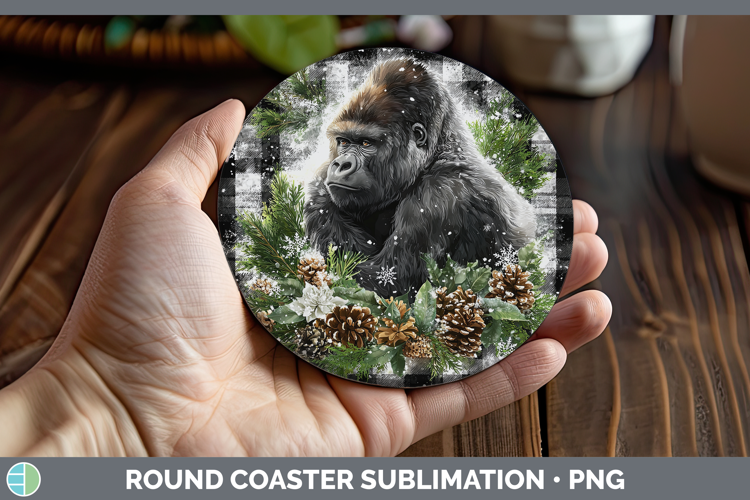 Gorilla Animals Checker Christmas Round Coaster Sublimation