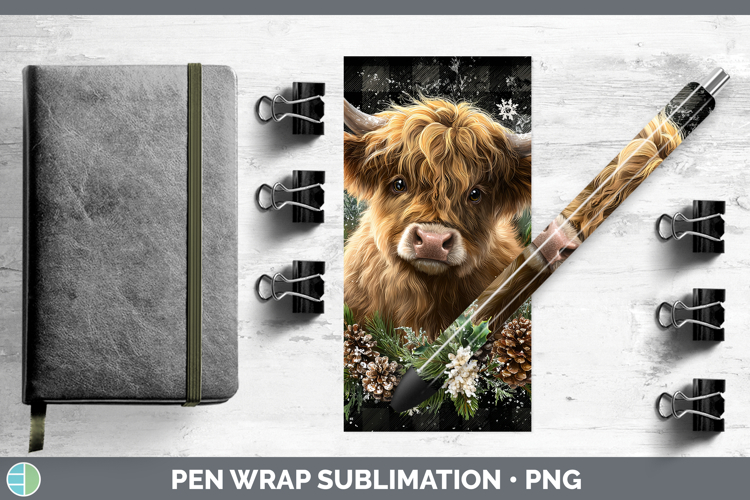 Highland Cow Animals Checker Christmas Pen Wrap Sublimation