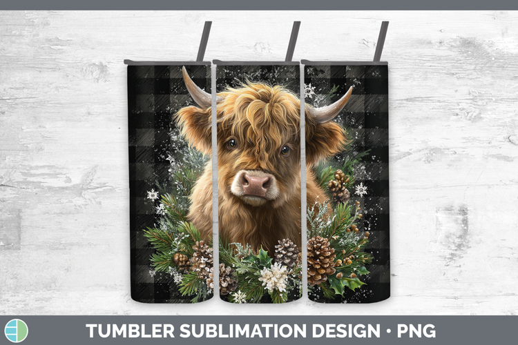 Highland Cow Animals Checker Christmas Tumbler Sublimation D