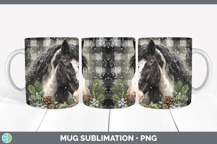 Horse Animals Checker Christmas Mug Wrap Sublimation Design