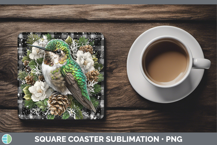 Hummingbird Animals Checker Christmas Square Coaster Sublima