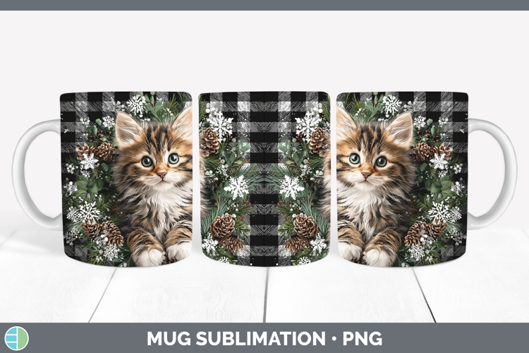 Kitten Animals Checker Christmas Mug Wrap Sublimation Design