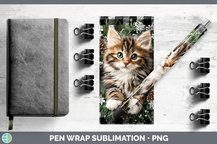 Kitten Animals Checker Christmas Pen Wrap Sublimation Design