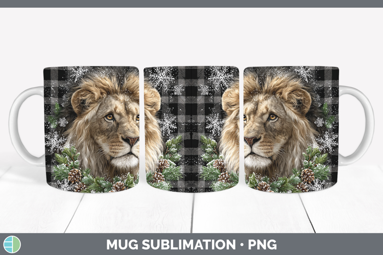 Lion Animals Checker Christmas Mug Wrap Sublimation Design