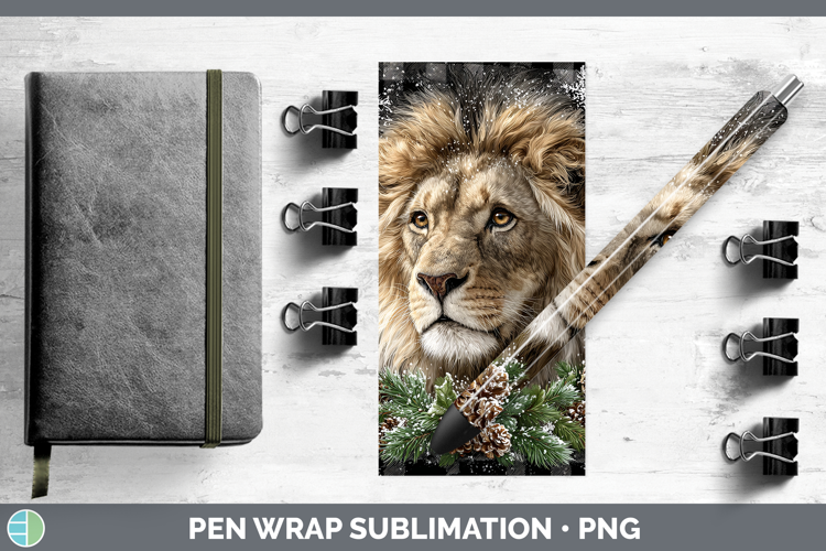 Lion Animals Checker Christmas Pen Wrap Sublimation Design