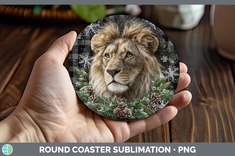 Lion Animals Checker Christmas Round Coaster Sublimation Des