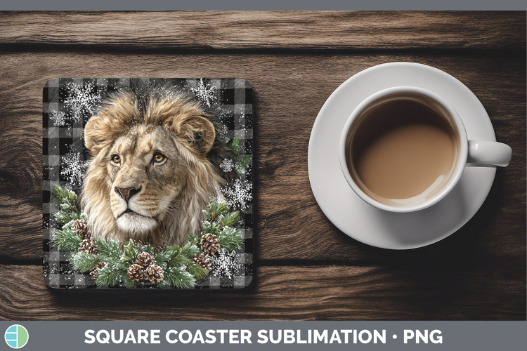 Lion Animals Checker Christmas Square Coaster Sublimation De