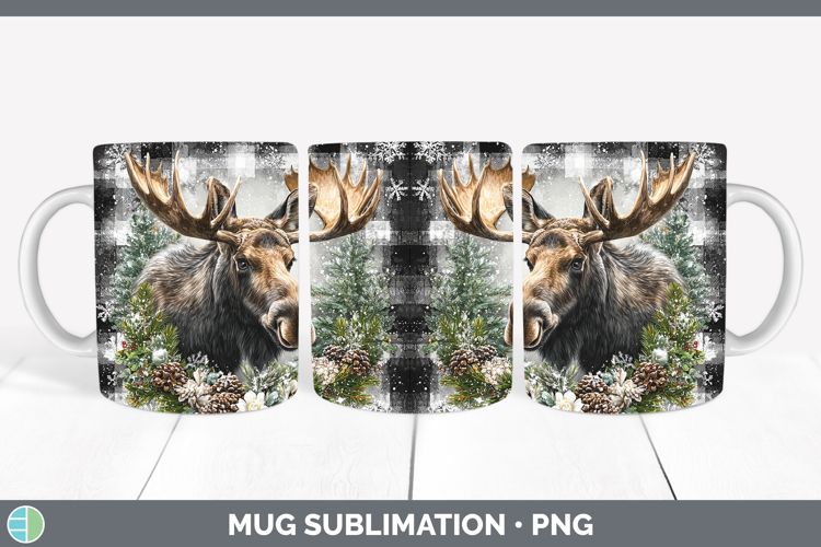 Moose Animals Checker Christmas Mug Wrap Sublimation Design
