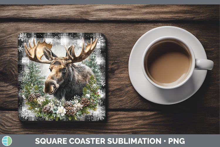Moose Animals Checker Christmas Square Coaster Sublimation D
