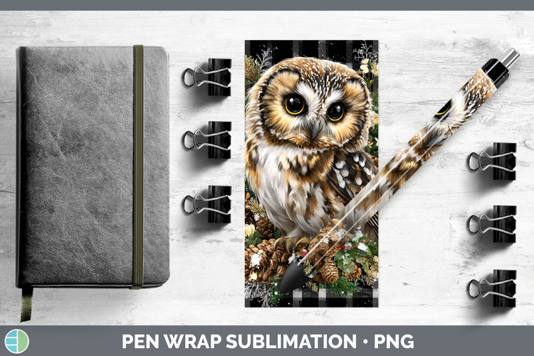 Owl Animals Checker Christmas Pen Wrap Sublimation Design