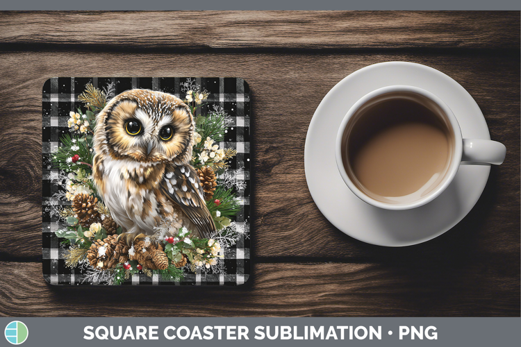 Owl Animals Checker Christmas Square Coaster Sublimation Des