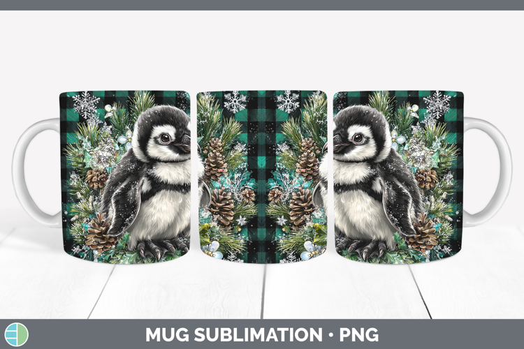 Penguin Animals Checker Christmas Mug Wrap Sublimation Desig