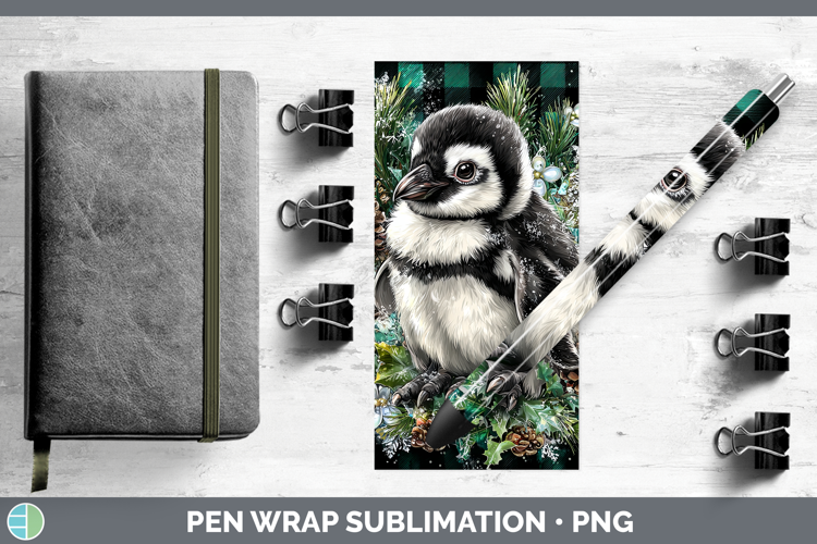Penguin Animals Checker Christmas Pen Wrap Sublimation Desig