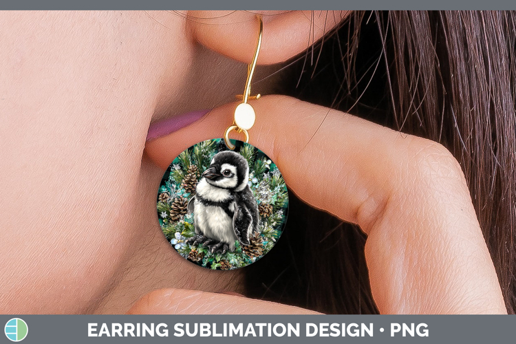 Penguin Animals Checker Christmas Round Earrings Sublimation