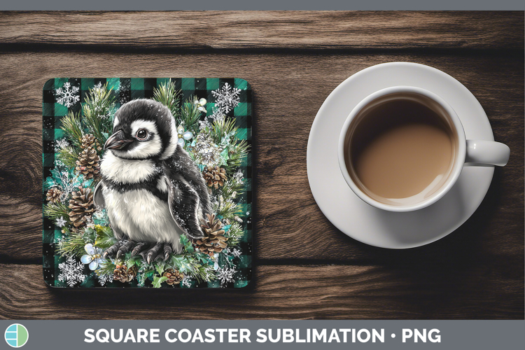 Penguin Animals Checker Christmas Square Coaster Sublimation