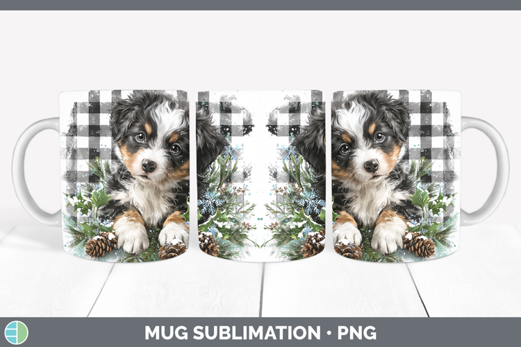 Puppy Animals Checker Christmas Mug Wrap Sublimation Design