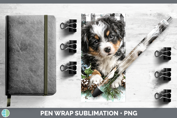 Puppy Animals Checker Christmas Pen Wrap Sublimation Design