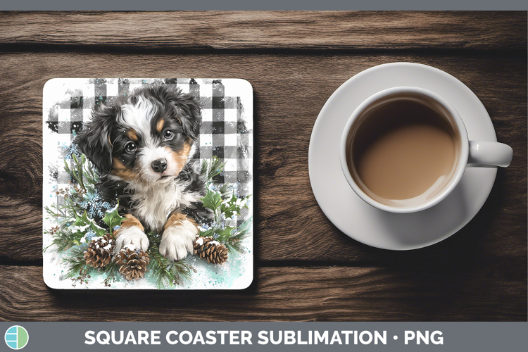 Puppy Animals Checker Christmas Square Coaster Sublimation D