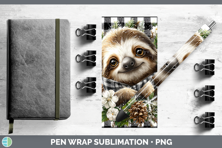 Sloth Animals Checker Christmas Pen Wrap Sublimation Design