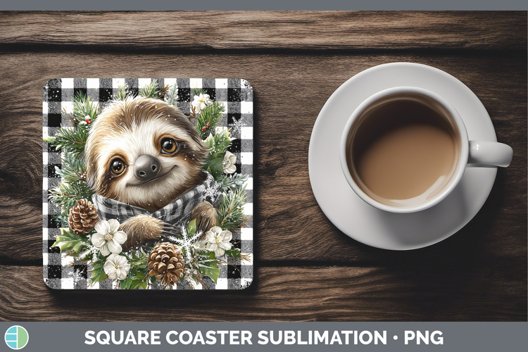 Sloth Animals Checker Christmas Square Coaster Sublimation D