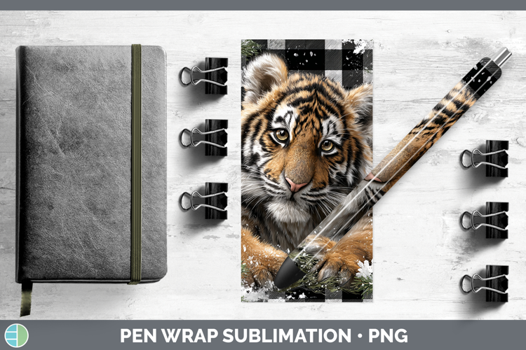 Tiger Animals Checker Christmas Pen Wrap Sublimation Design
