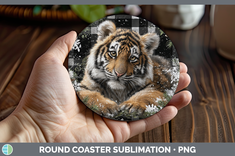 Tiger Animals Checker Christmas Round Coaster Sublimation De