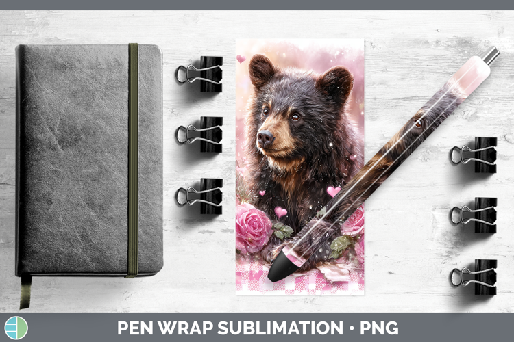 Bear Animals Checker Valentine Pen Wrap Sublimation Design