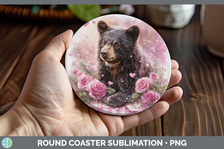 Bear Animals Checker Valentine Round Coaster Sublimation Des