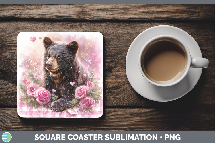 Bear Animals Checker Valentine Square Coaster Sublimation De